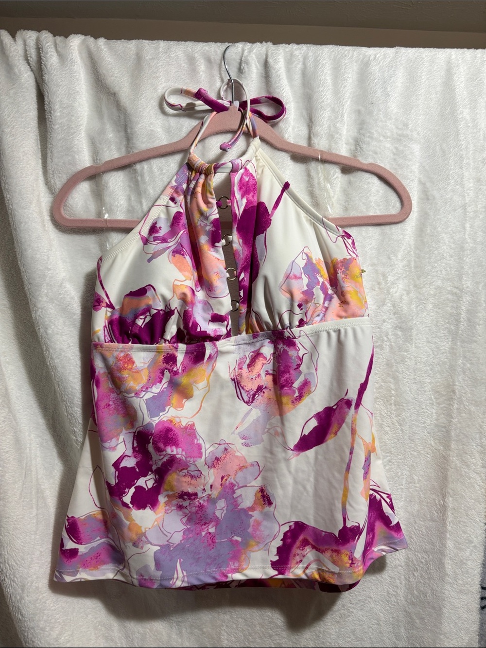 Floral Halter Swim Camisole - White & Magenta